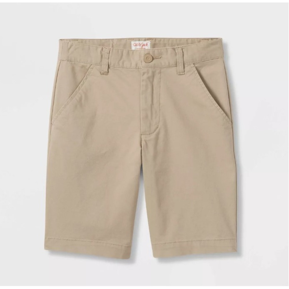 Boys' Regular Fit Flat Front Uniform Shorts Khaki Size 7